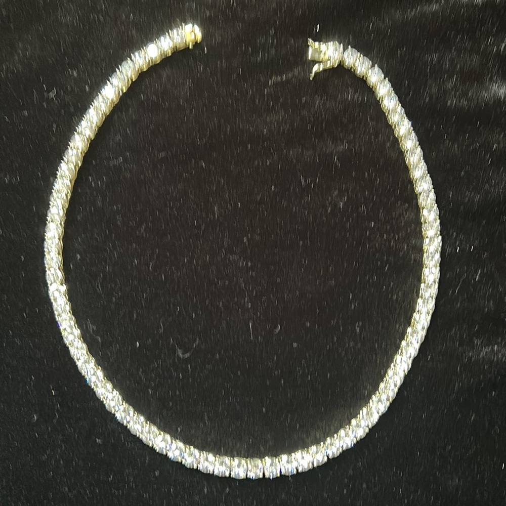 New without tags, 18” CZ tennis necklace, large stones, gold plate chain
